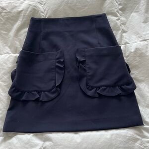 Elegant Navy Skirt with Ruffle Pockets